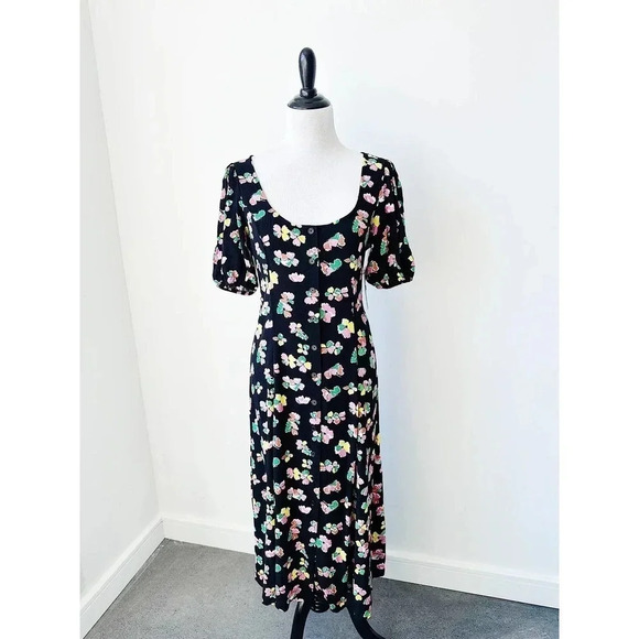 NWT Scoop Black Floral Button Front Midi Dress Size M - Picture 5 of 16